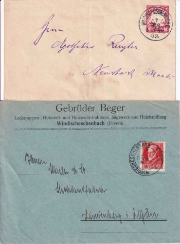 Bayern - Windischeschenbach K1 (1892) + K2 (1916) - 2 Briefe