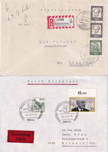 BRD - Rothenkirchen ü. Kronach 1x Einschreiben 1962 1x Eilbrief 1977