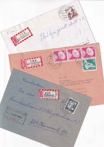BRD - Weißenbrunn ü. Kronach 3x Einschreiben (versch. R-Zettel) ex 1964/1981