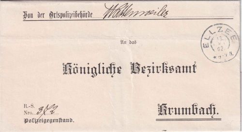 Bayern - Ellzee 13. OKT 02 Dienstbrief (Ortspolizei Wattenweiler) n. Krumbach