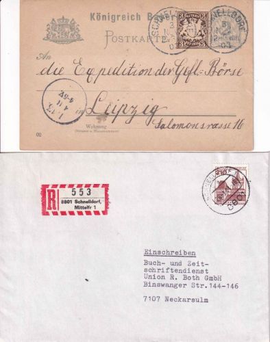 Bayern/BRD - Schnelldorf Ganzsachenkarte 1903 + Einschreibebrief 1981