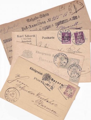 Bayern/DR - Amorbach 4 Belege 1879/1921