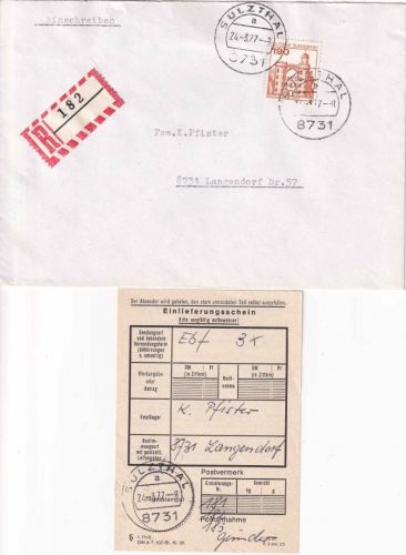 BRD - Sulzthal 24.3.77 Einschreibebrief n. Langendorf Blanko-R-Zettel !!