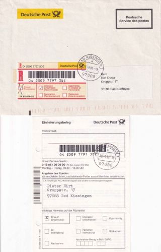 BRD - Bad Kissingen 10.9.99 Einschreiben-Postsache (Ortsbrief)