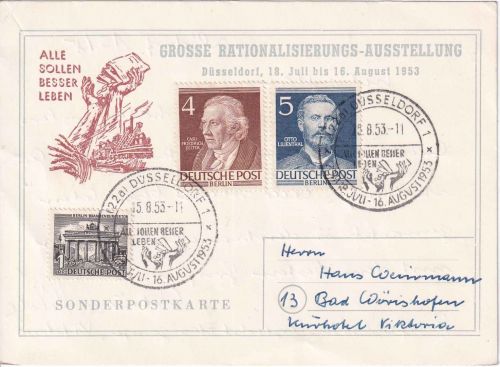 BRD - Düsseldorf 1953 Sonderkarte + SST "Alle sollen besser leben"