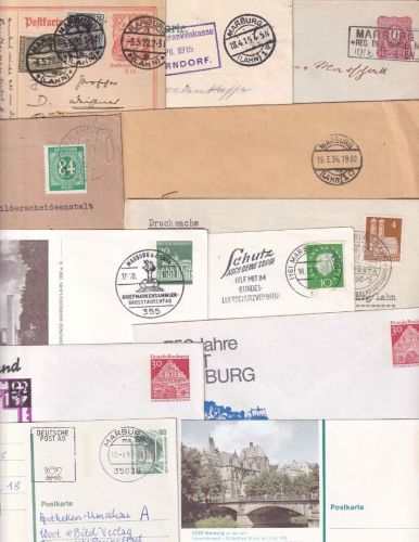 DR/All.Bes./BRD - Marburg a/L ex 1877/1997 12 Belege (Stempel, Privat-GA etc.)