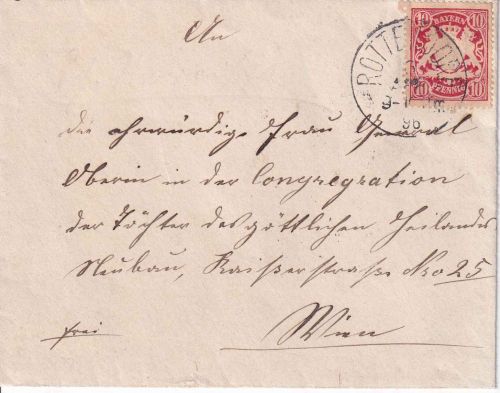 Bayern - 10 Pfg. Wappen Brief n. ÖSTERREICH K1 Rottendorf - Wien 6.4.96
