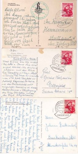 Österreich - 60 Pfg. Trachten 3 Karten/Sondertarif Kleinwalsertal 3 Orte 1955/62
