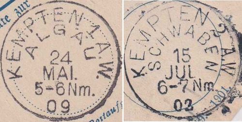 Bayern - Kempten 2AW/Schwaben + 1AW/Allgäu 2 Postaufgabescheine 1902/09