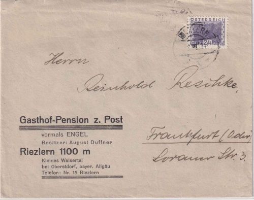 Österreich - 24g Landschaften/klein Brief Riezlern (Kleinwalsertal) - FFM 1934