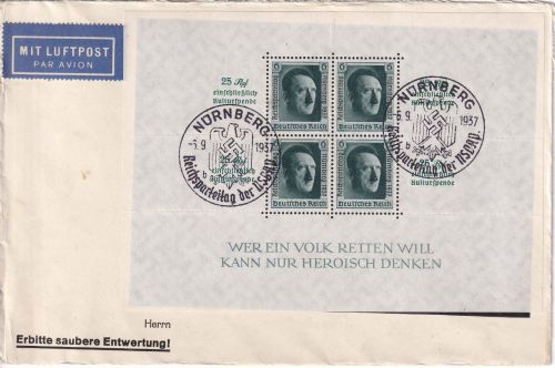 DR - Nürnberg Reichsparteitag/Kulturspende Block 11 m. SST 6.9.37