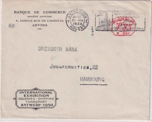 Belgien - Antwerpen 1930 1,75 Fr. Masch.stempel Firmenbrief n. Hamburg