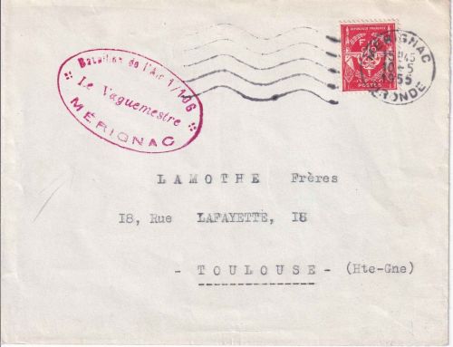 Frankreich Franchise Militaire Marke Brief Merignac (Luftwaffe) - Toulouse 1955