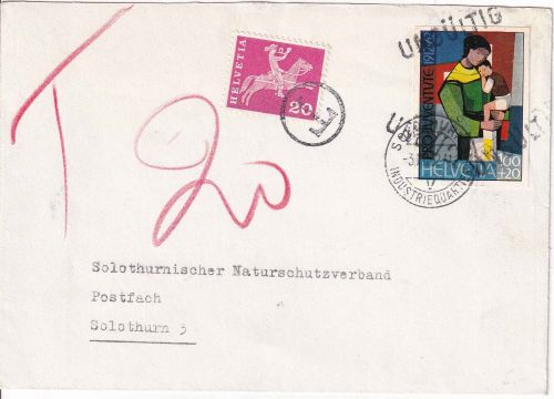 Schweiz - Pro Juventute 1962 Fälschung z. Schaden d. Post Brief Solothurn