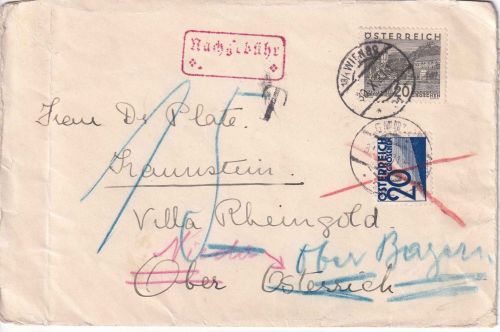 Österreich - 20g Landschaften Brief/Irrläufer Wien - Traunstein 1931 Nachporto