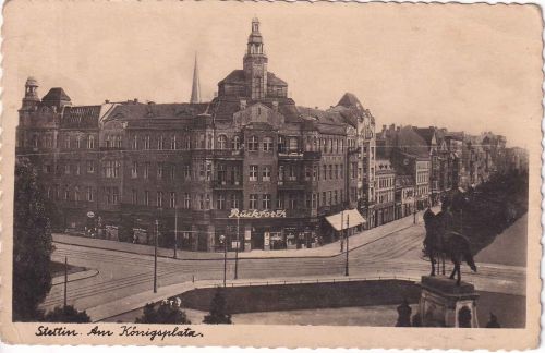 Pommern - Stettin Königsplatz Gebäude Fa. Rückforth sw-Foto-AK ca. 1935/40