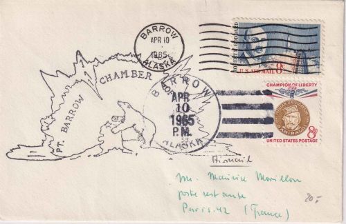 USA - Barrow Alaska 1965 (2 versch. Stempel) Brief n. FRANKREICH