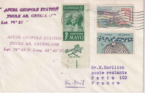 USA - AFCRL Geopole Station Thule Greenland FPO 09023 Brief n. FRANKREICH 1965