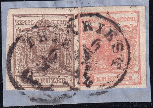 Österreich - 3+6 Kr. Wappen/1. Ausgabe Briefstück K1 Triest 6/3