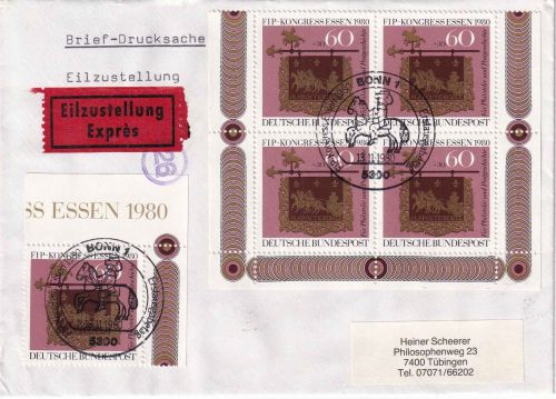 BRD - 5x60 Pfg. FIP-Kongress Eil-Briefdrucksache/FDC ESST Bonn 13.11.80