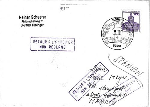 BRD - 120 Pfg. Burgen/Schlösser Brief/FDC n. SPANIEN ESST Bonn - Madrid 15.7.82