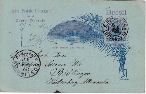 Brasilien - 80 R. Ganzsachenkarte S. Paulo - Böblingen 1897