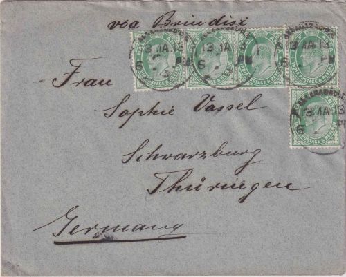 Indien - 5x1/2 A. Eduard VII. Brief Allahabad - Schwarzburg 1913