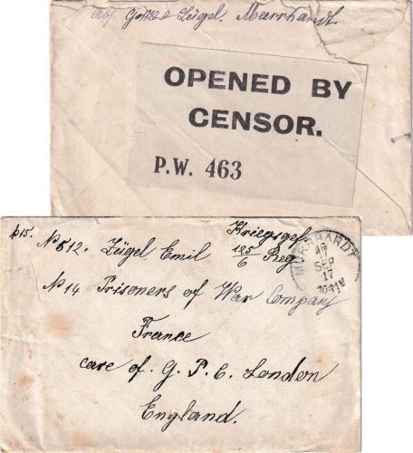 DR - Murrhardt 1917 Kriegsgefangenenbrief n. ENGLAND brit. Zensurverschluss