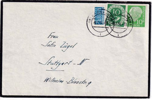 BRD - 10+10 Pfg Posthorn/Heuss I Trauerbrief Bad Nauheim - Stuttgart 9.2.54
