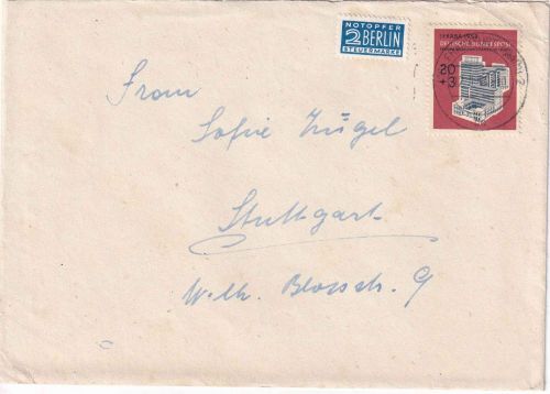 BRD - 20 Pfg. IFRABA Brief Frankfurt a/M 2 - Stuttgart 12.1.54