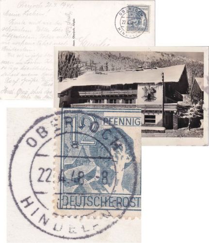 All.Bes. - Oberjoch ü. Hindelang Poststelle I Karte n. Stuttgart 22.4.48