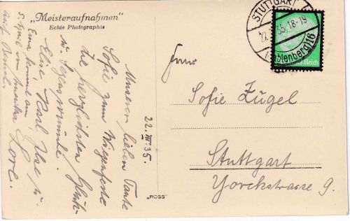 DR - 5 Pfg. Hindenburg/Trauer Ortskarte Stuttgart (Gablenberg) 16 - 22.3.35