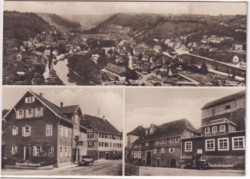 Baden-Württemberg - Sulz a.N. Hechtbrauerei dreiteilige sw-AK gelaufen 1934