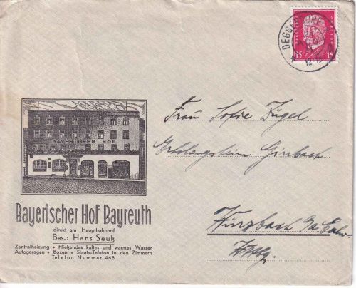 DR - Bayerischer Hof Bayreuth illustr. Firmenbrief Deggendorf - Würzbach 1931
