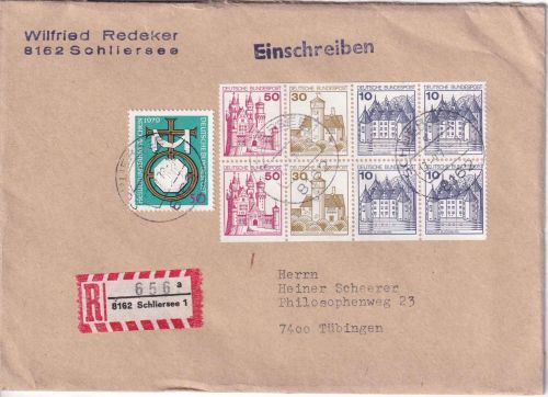 BRD - H-Blatt 26 Burgen&Schlösser u.a. Wertbrief Schliersee - Tübingen 1978