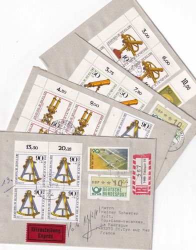BRD - Jugend/Optik Satz 4er-Blöcke 4 Briefe/FDC n. FRANKREICH Tübingen 10.4.81
