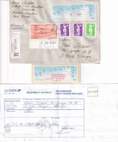 Frankreich - ATM/LISA-Automat 5,60FF (Druckausfall) u.a. Einschreibebrief 1995