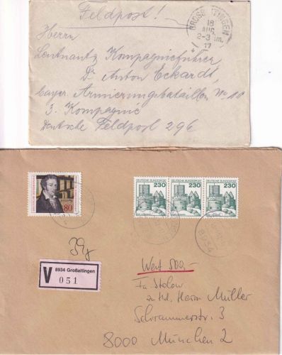 Bayern/BRD - Großaitingen Feldpostbrief 1917 + Wertbrief 1992