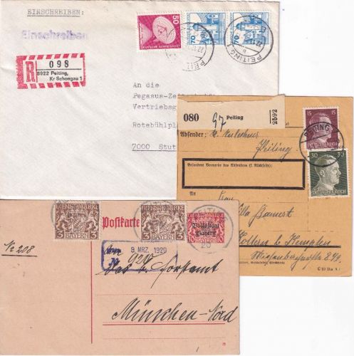 Bayern/DR/BRD - Peiting Dienst-Ganzsache/Paketkarte/Einschreibebrief ex 1920/78