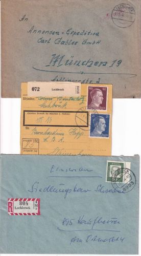 DR/All.Bes./BRD - Lechbruck Paketkarte/Geb.bez./Einschreibebrief ex 1944/64