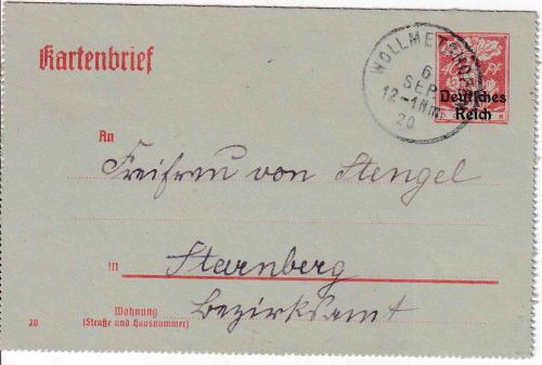 DR-Infla - 40 Pfg. By-Abschied/DR Ganzsachenkartenbrief K1 Wollmetshofen 6.9.20