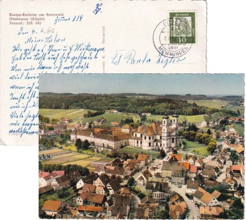 BRD - Ottobeuren ü. Memmingen 6.6.62 teilapt. Tagesstempel Karte n. Kempten