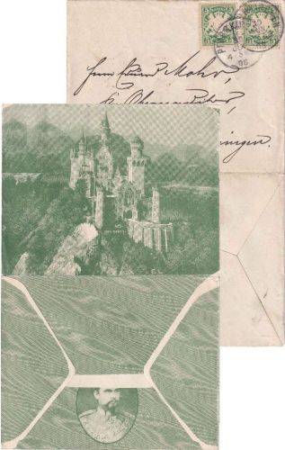 Bayern - 2x5 Pfg. Wappen Brief (innen Neuschwanstein-Illustration) 1908