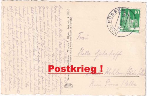 Bizone - 10 Pfg. Bauten Karte Füssen - Wehlen/DDR 31.8.50 - Postkrieg !