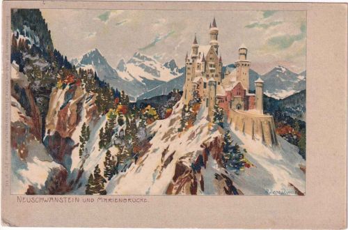 Bayern - Schwangau Schloss Neuschwanstein farb. Künstler-AK/Zeno Diemer ca. 1900