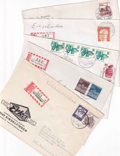 BRD - Sindelfingen 5 Heimatbelege/Einschreibebriefe ex 1967/1981