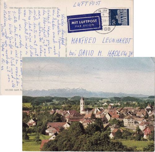BRD - 50 Pfg. Brandenburger Tor Luftpostkarte n. USA Wangen - Groton 1968