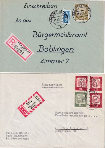 BRD - Magstadt (Württ) 2 Heimatbelege/Einschreibebriefe 1956/1963