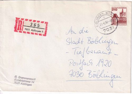 BRD - Filderstadt 5 Einschreibebrief n. Böblingen - Stempel Stuttgart !! 1981