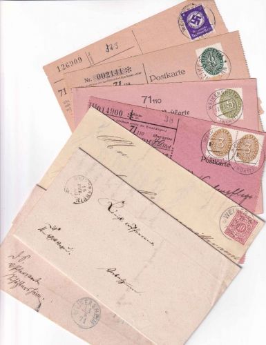 Württemberg/DR - Weikersheim 6 Heimatbelege/Briefe-Karten ex 1866/1932